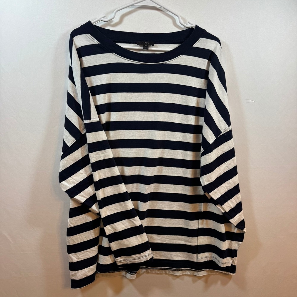 J.Crew Womens 2X Navy Blue White Striped Re-Imagined Cotton Long Sleeve T-Shirt